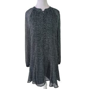 Joie	Size	M Long Sleeve Shirt Dress Green White Dot Lined Front Button High Neck